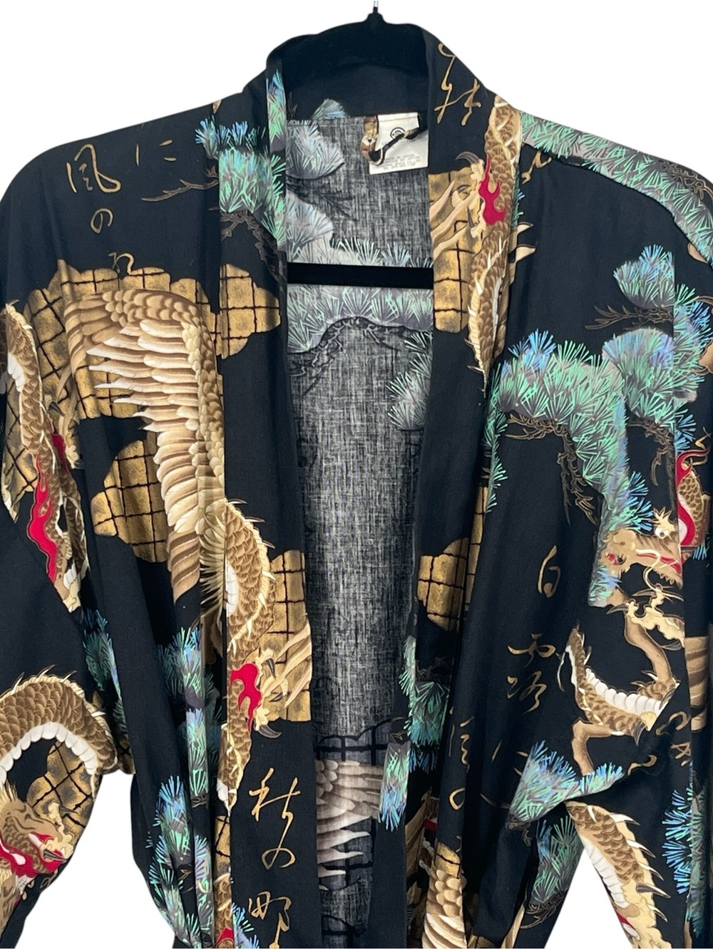 Japanese Yukata Black Kimono Robe crafted in Japan Dragon Print